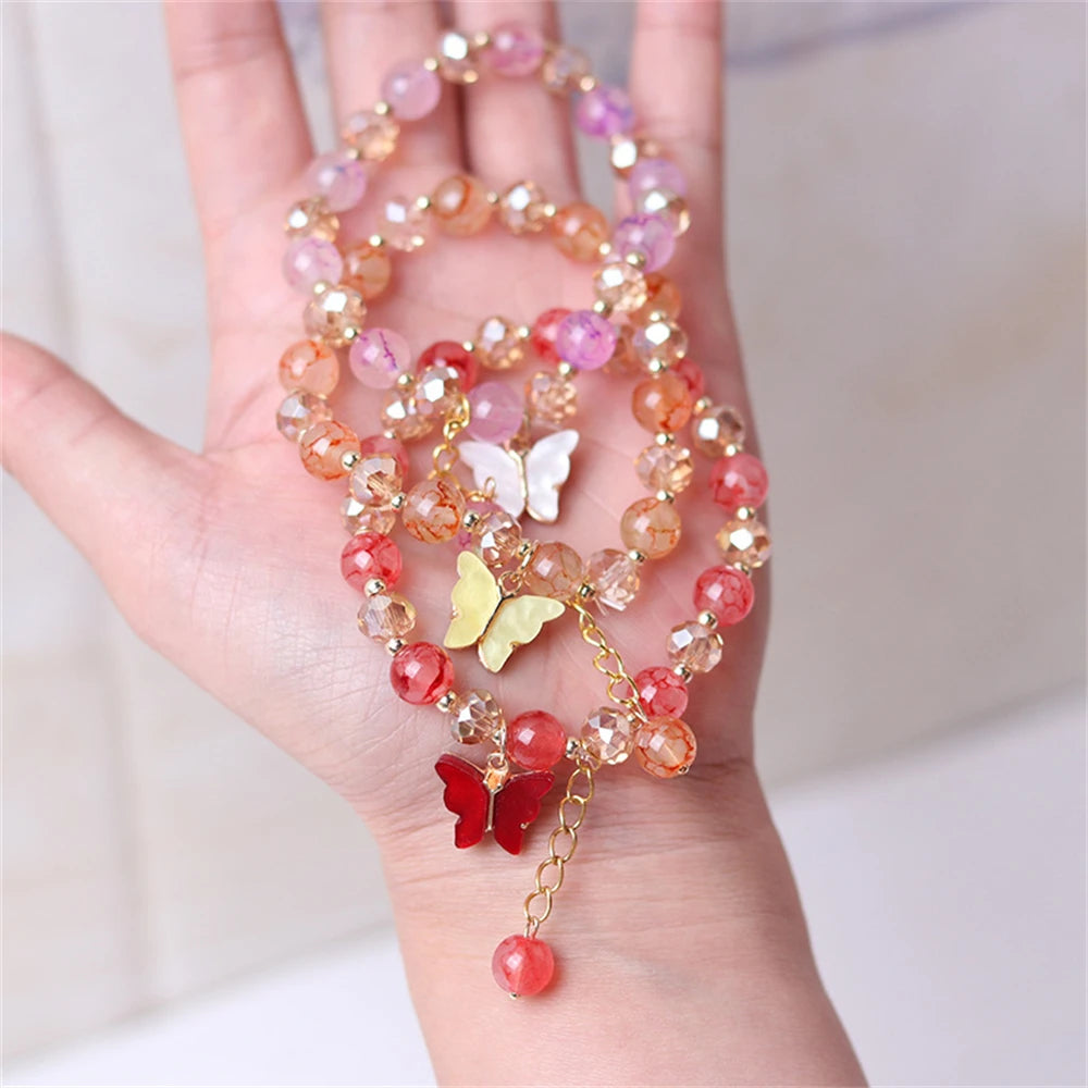 Fashion Butterfly Beaded Bracelets For Women Girls Imitation Jade Bohemian Crystal Charm Elastic Rope Bracelet Hand Jewelry bracelete