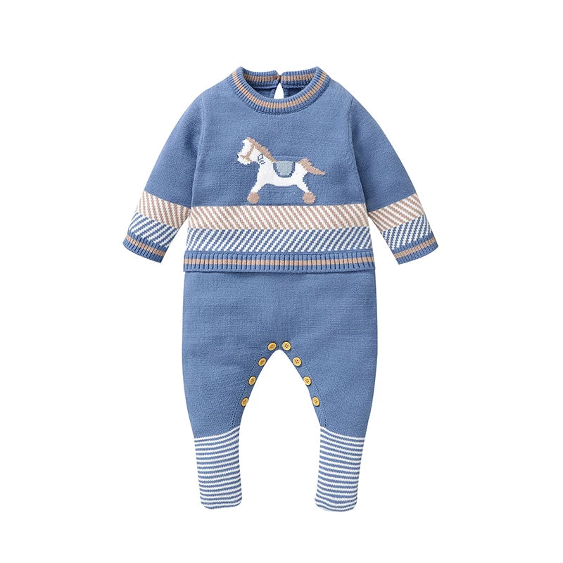 Baby Rompers Blue Long Sleeve Knit Newborn Boys Jumpsuits Playsuits Autumn Winter Infant Unisex Outfits One Pieces Kids Costumes infants boys