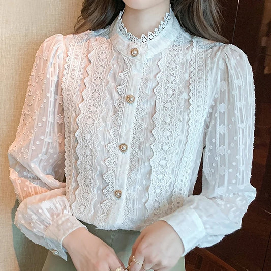 Women White Lace Blouse Shirt Women Tops Long Sleeve Blouse Women Blusas Mujer De Moda  Blouses  Top