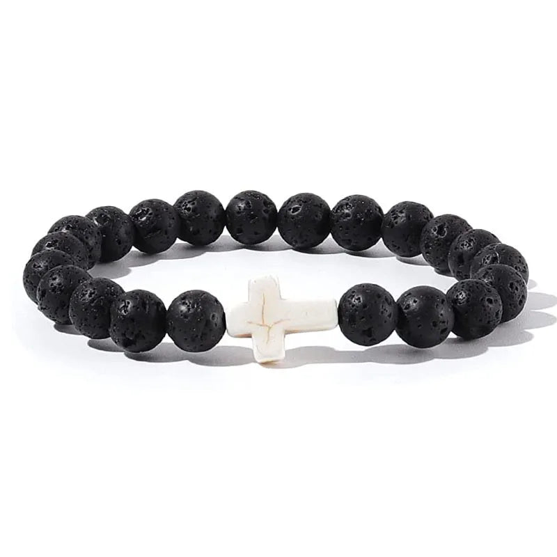 Prayer Men Natural Stone Wood Beads Rosary Hematite Cross Bracelets Onyx Meditation Bracelet Women Yoga Jewelry Homme Pulsera bracelete