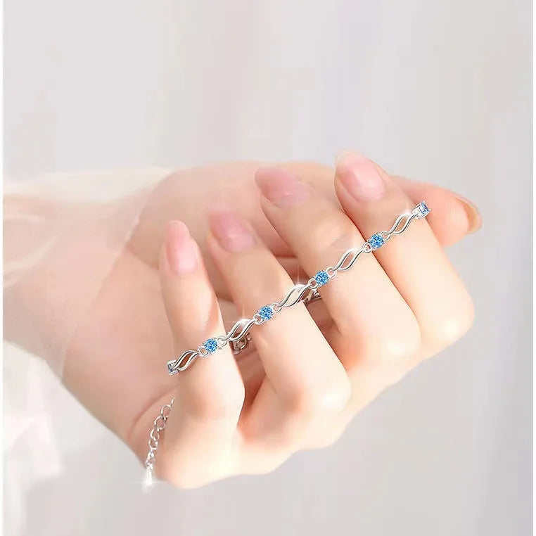 925 Sterling Silver Blue Crystal Bracelets For Women Korean Designer Hollow Adjustable Bracelets Luxury Party Jewelry Gift bracelete