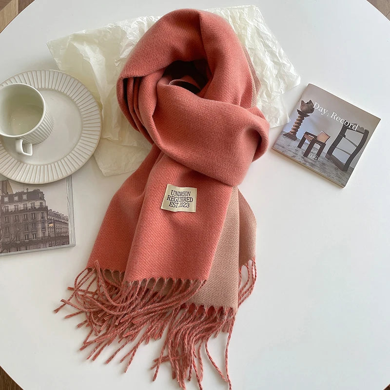 New Fashion Cashmere Scarf Warm Winter for Women Korean Style Knitted Solid Color Double Sided Wraps Neckerchief scarf and shawl