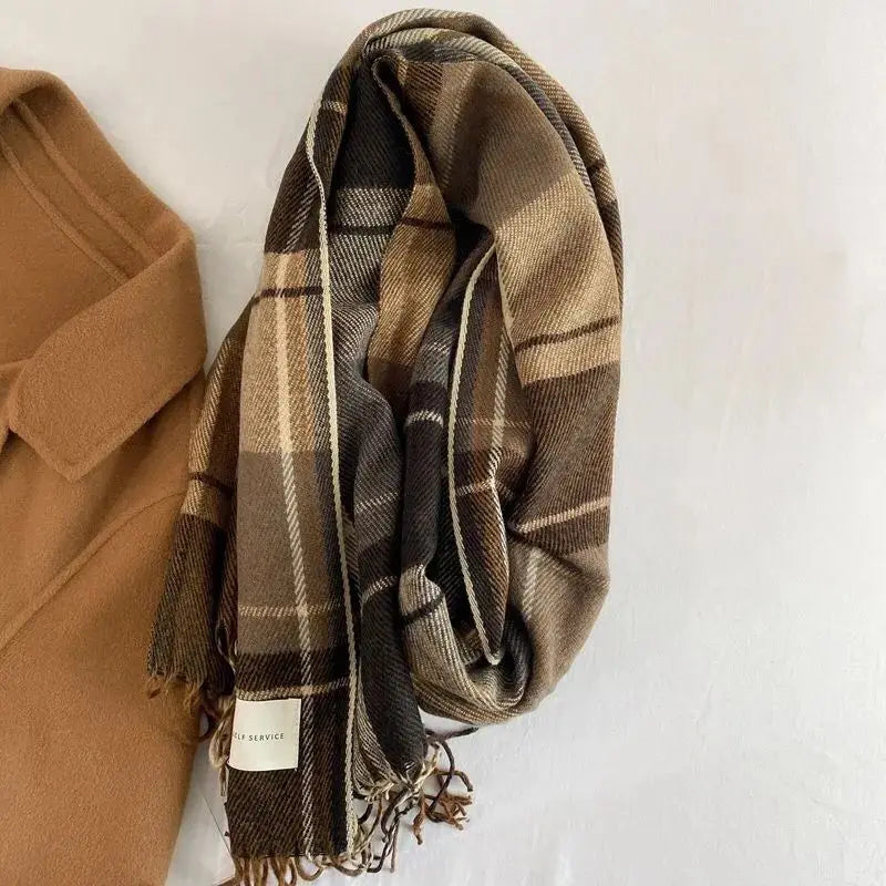 Scarf female winter Korean version of everything with British classic checker thickened students autumn winter male neck warm lo scarf and shawl