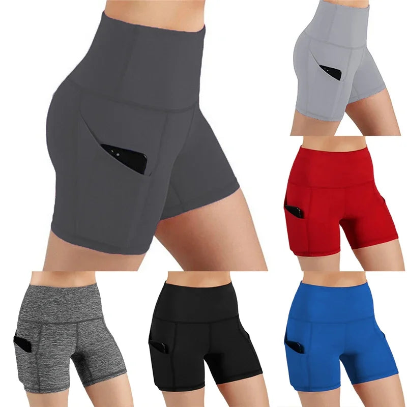 Women gym shorts High Waist Lifting Push Up Tight Yoga Cycling biker shorts Phone Pocket Jogging Running Fitness Short sports