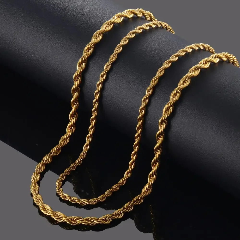 2.5MM 3MM 4MM 5MM 18k Real Gold Plated Stainless Steel Twist Rope Chain No Fade Necklace Jewelry for Men Women  necklace