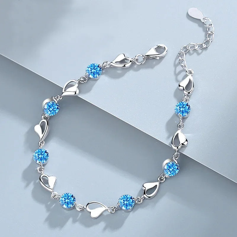 925 Sterling Silver Blue Crystal Bracelets For Women Korean Designer Hollow Adjustable Bracelets Luxury Party Jewelry Gift bracelete