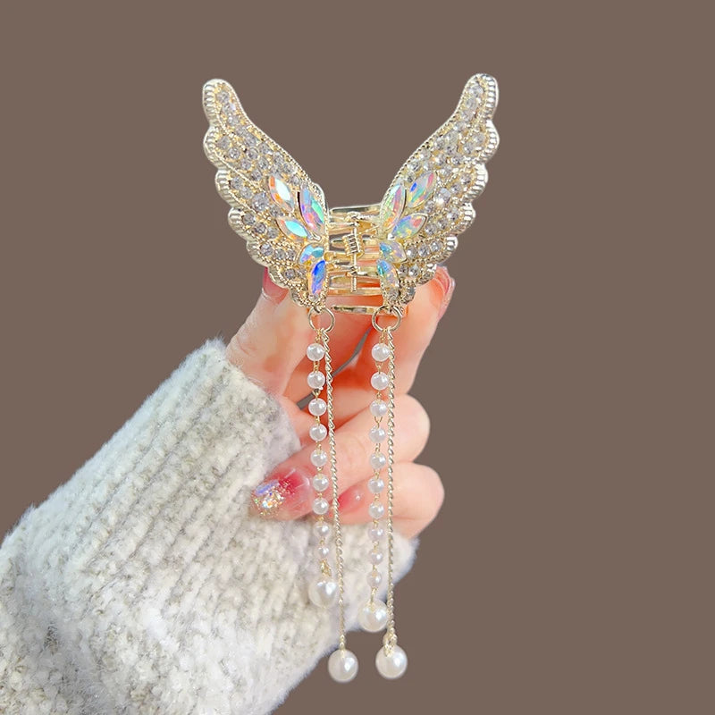 Hollow Butterfly Tassel Hairpin Korean Girl Rhinestone Ponytail Hair Grabber Elegant Pearl Hair Accessories for Women hairclips