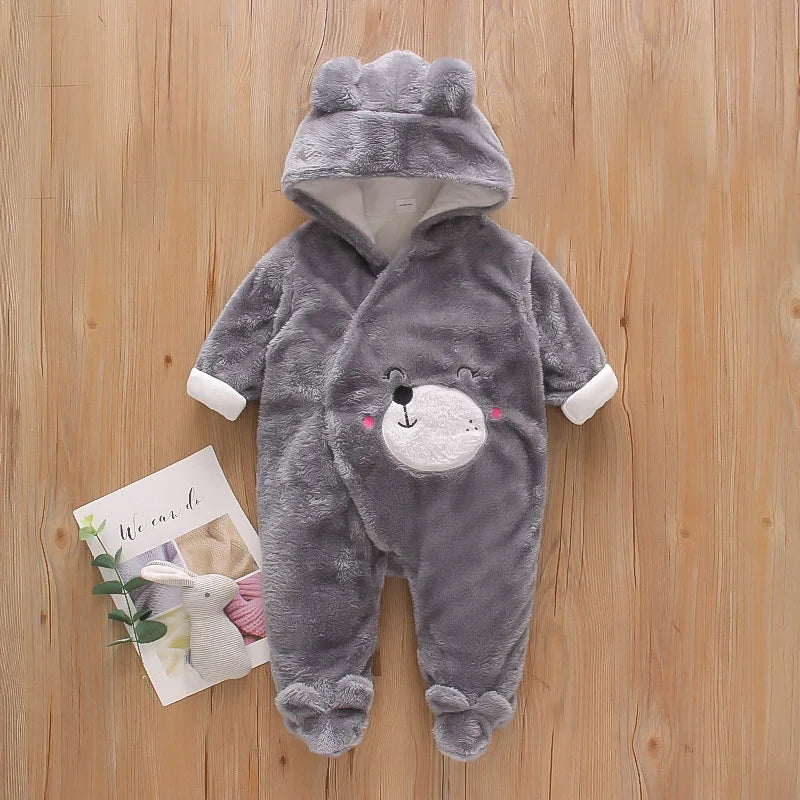 Autumn and Winter New Baby Plush Climbing Clothes Baby Warm and Thick Cartoon Dog Rabbit Cute Cotton Clothes for 0-2 Years infants girls infants boys