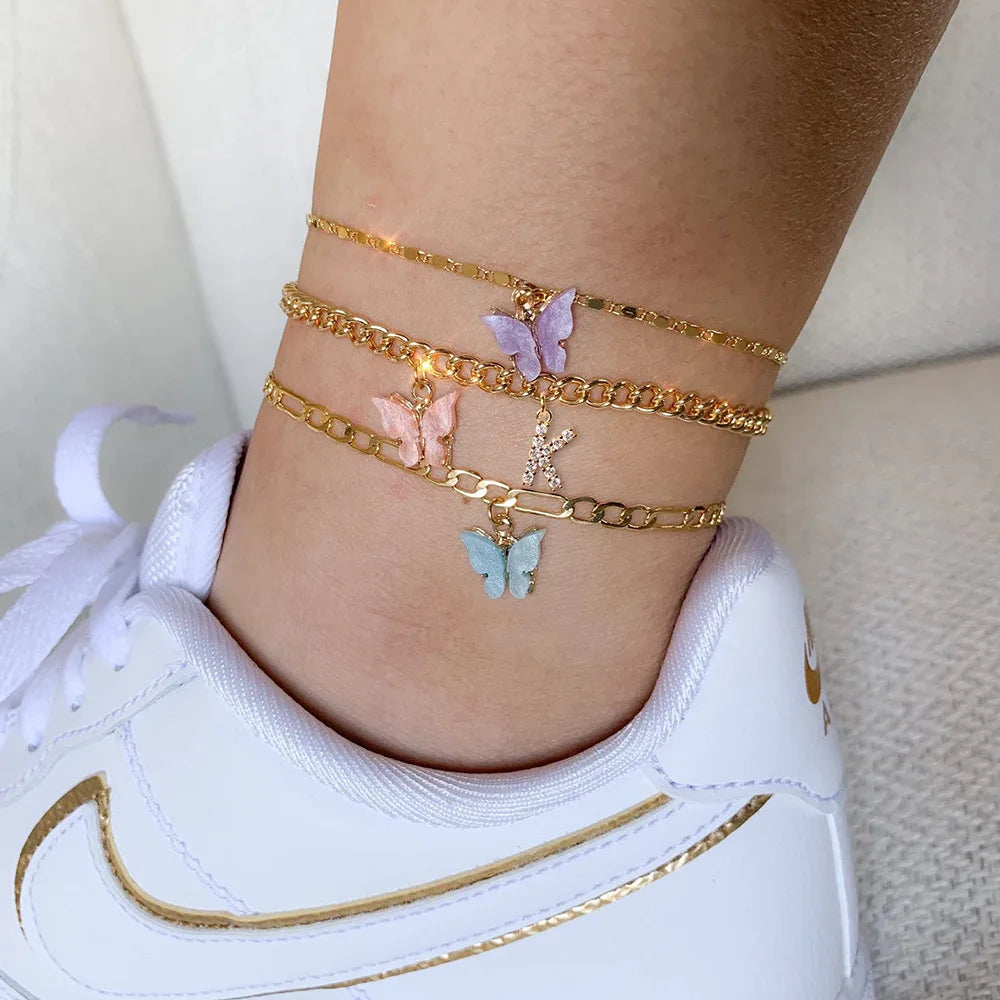 Stainless Steel Initial A-Z Letter Anklets For Women Girl Butterfly Trend Leg Chain Waterproof Jewelry Gift Party anklet