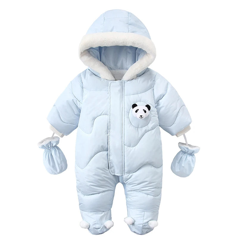 Winter Newborn Baby Romper Warm Panda Boy Jumpsuit With Gloves Cotton Plus Velvet Infant Clothing Hooded Baby Girl Clothes 0-18M infants boys