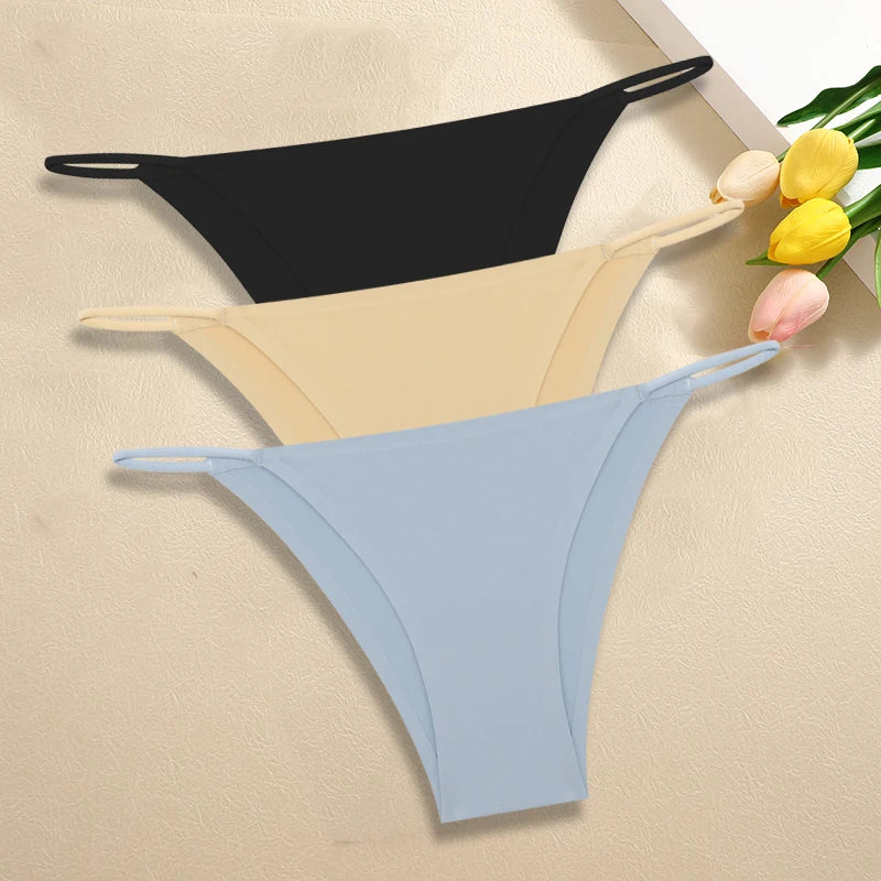 3Pcs/Set Women Seamless Panties Sexy Ultra-thin Briefs Female Ice Silk No Trace Underwear Low Rise Solid Color Soft Lingerie undergarments