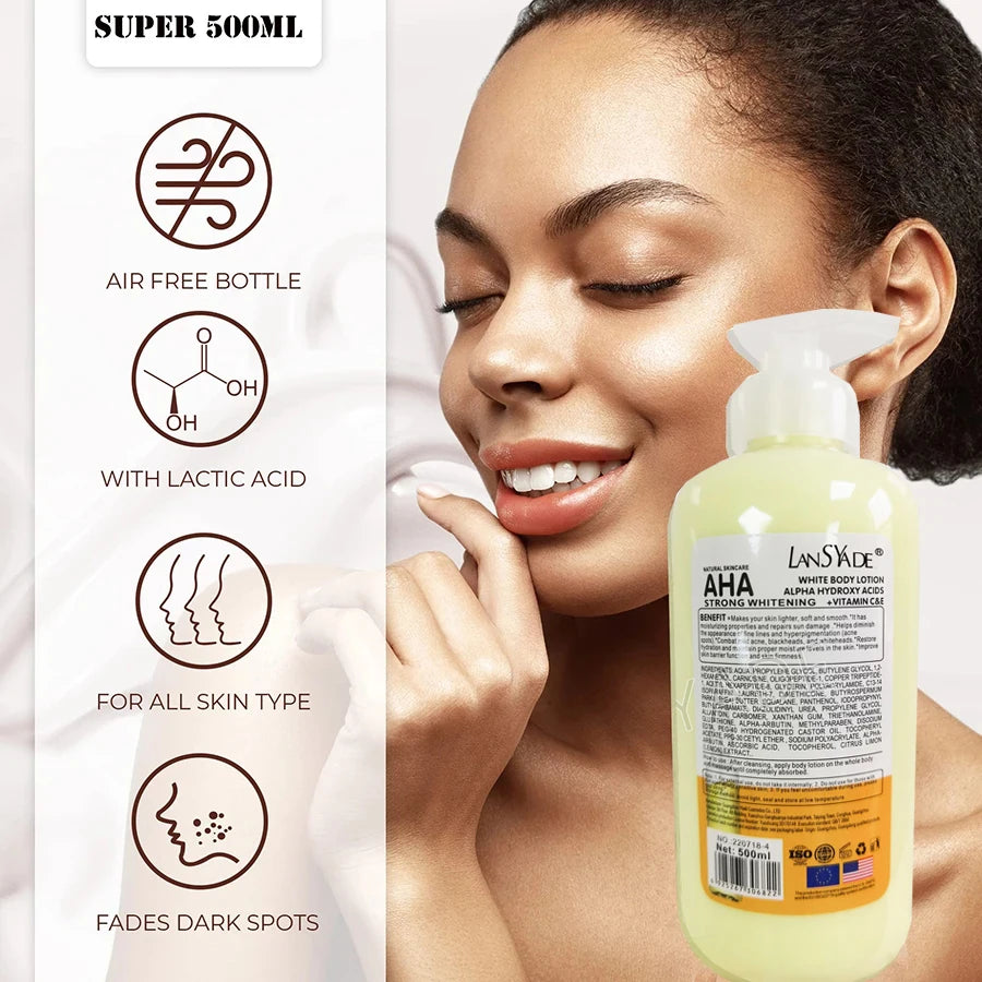 500ml Whitening Body Lotion ALPHA Hydroxy Acids+Vitamin C&E See Results In 3 Days Moisturizing Lightening Body Cream Lotion Skin