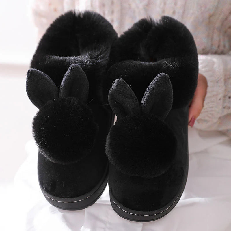 Winter Warm Home Fur Boots Womens Indoor Home Rabbit Shoe Furry Ears Footwear Indoor Bedroom Flat Heels Fluffy Ankle Boots