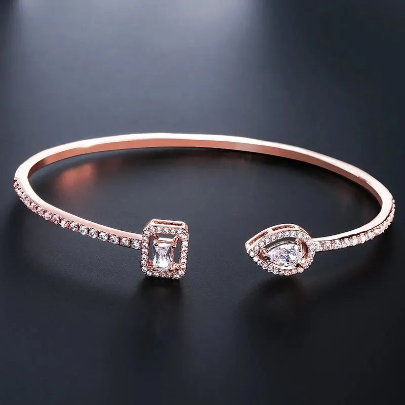 Luxury Geometry Gold Color Cuff Bangles For Women Fashion Cubic Zirconia Bracelets INS Party Everyday Jewlery bracelete