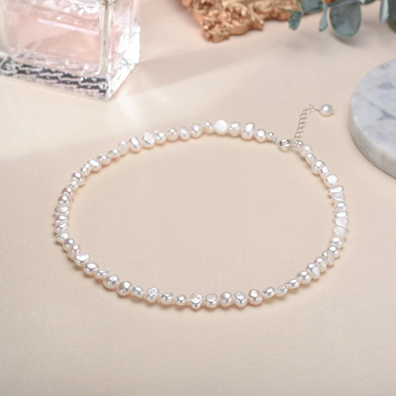 5-6mm Natural Baroque Freshwater Pearl Necklace Fashion Jewelry for Gift,925 Sterling Silver Choker Necklace for Women Girls  necklace