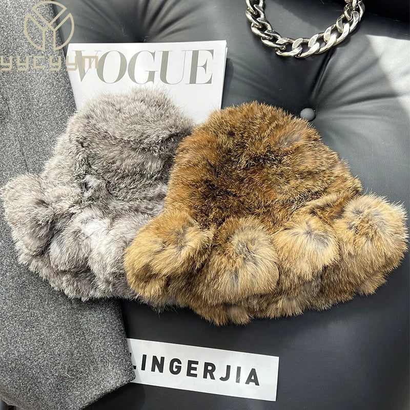 New Real Rabbit Fur Fisherman's Hat For Women Winter Warm Rabbit Fur Caps Soft Natural Rabbit Fur Hats Female Fashion Fur Cap