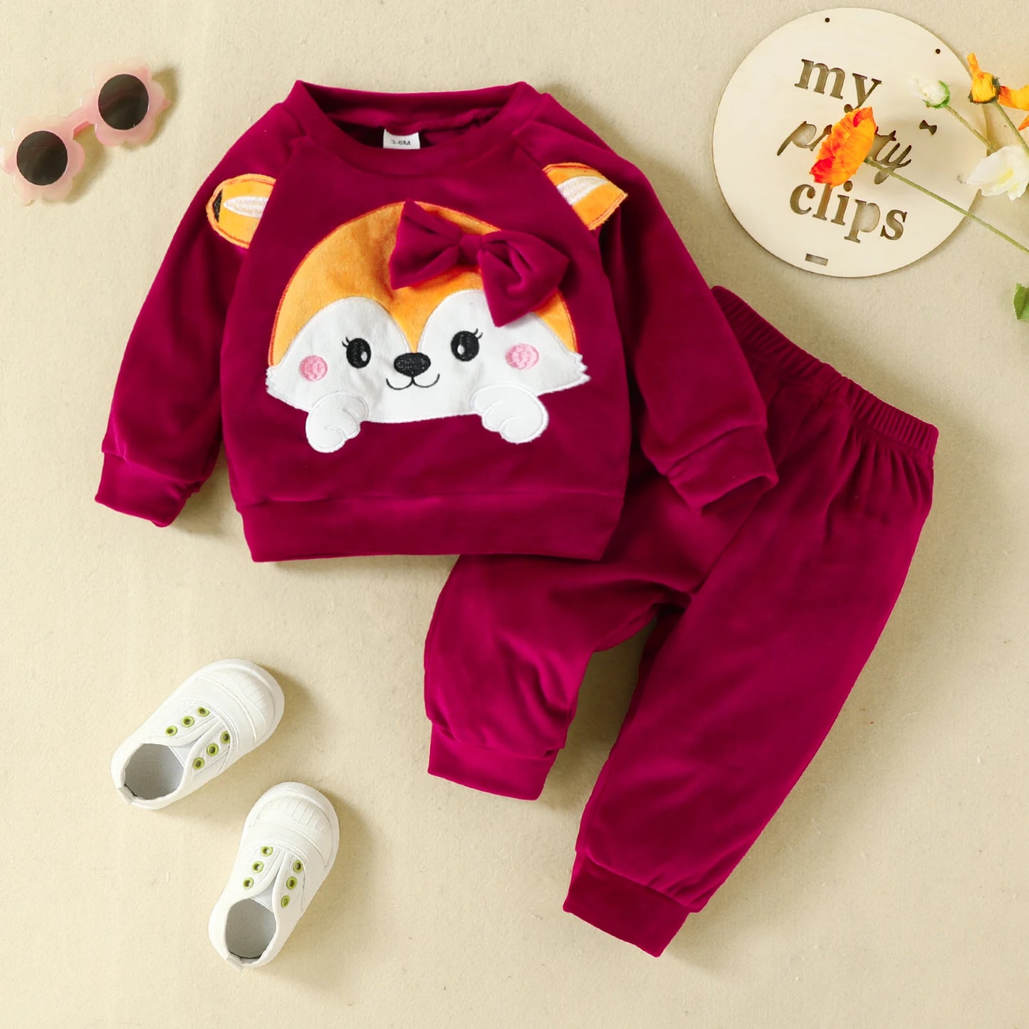 Baby Fleece Clothing Girls Cute Bow Fox Fluff Long Sleeve Pants 0-3 Years Autumn / Winter Comfortable Baby Suit infants girls infants boys