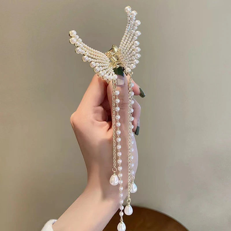 Hollow Butterfly Tassel Hairpin Korean Girl Rhinestone Ponytail Hair Grabber Elegant Pearl Hair Accessories for Women hairclips