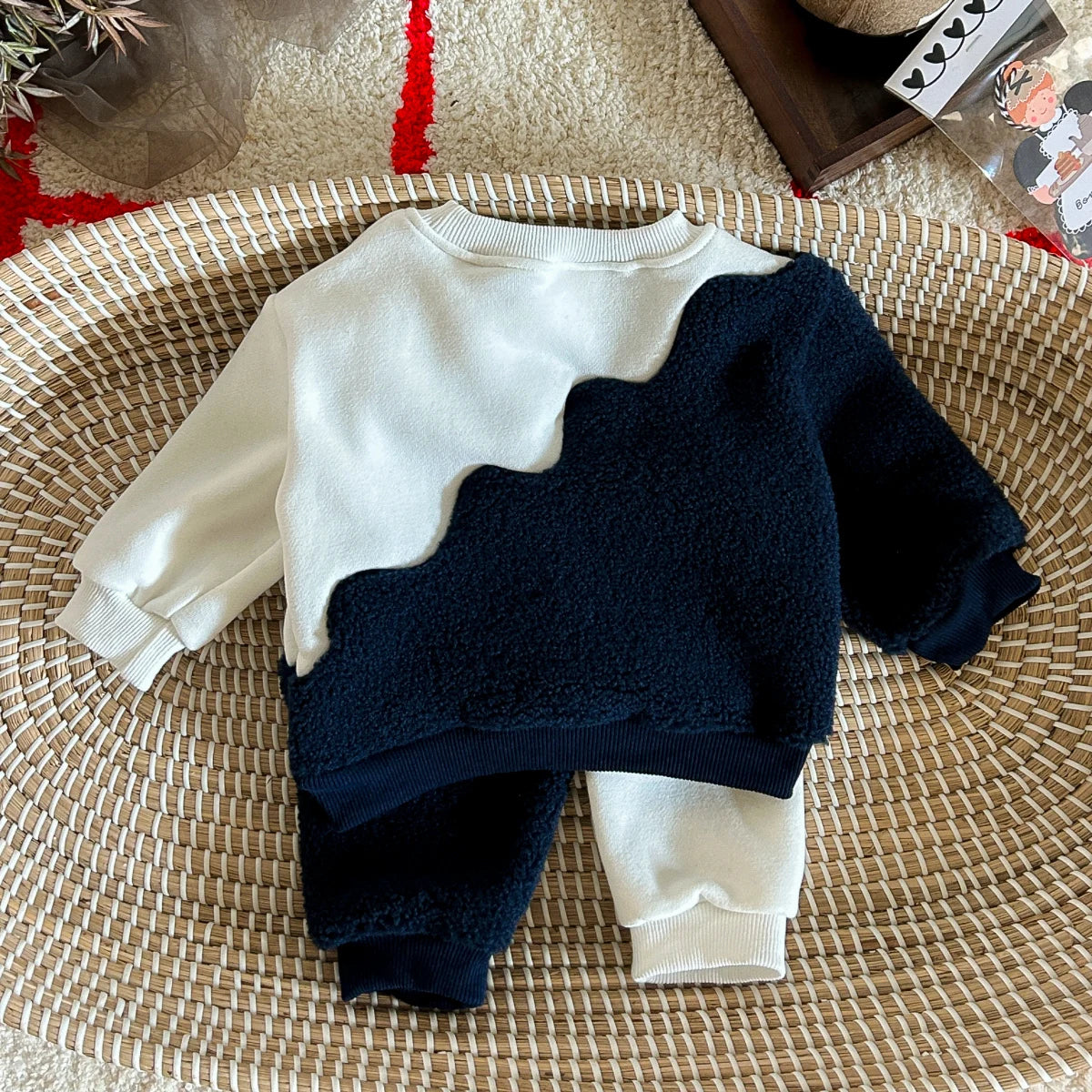 0-3Y Newborn Boy Set Baby Clothes Winter Kids Clothing Thicken Flanne Infant Suit Outfits Blue White Splic Tops+Pants Cause Wear infants boys