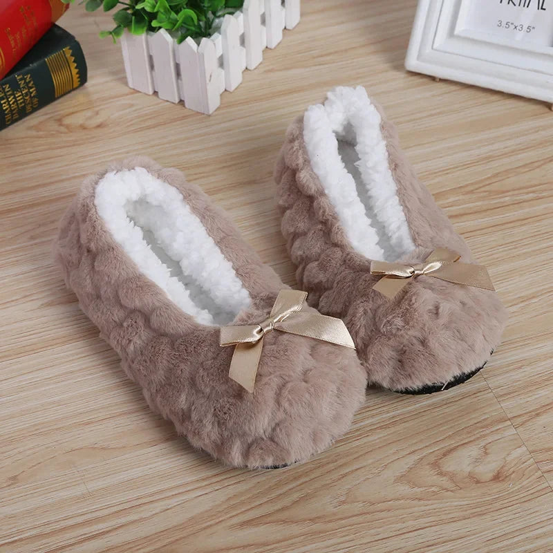 Home Fuzzy Slipper Women Winter Fur Contton Warm Plush Non Slip Grip Indoor Fluffy Lazy Female Mouse Ears Floor Shoe Living room slipper