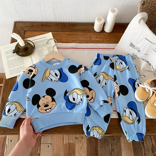 New Autumn/winter Girls And Boys Clothing Set Cartoon Mickey Mouse Sweatshirt Long Pants Children's Sports Wear Two Piece Set boys dress