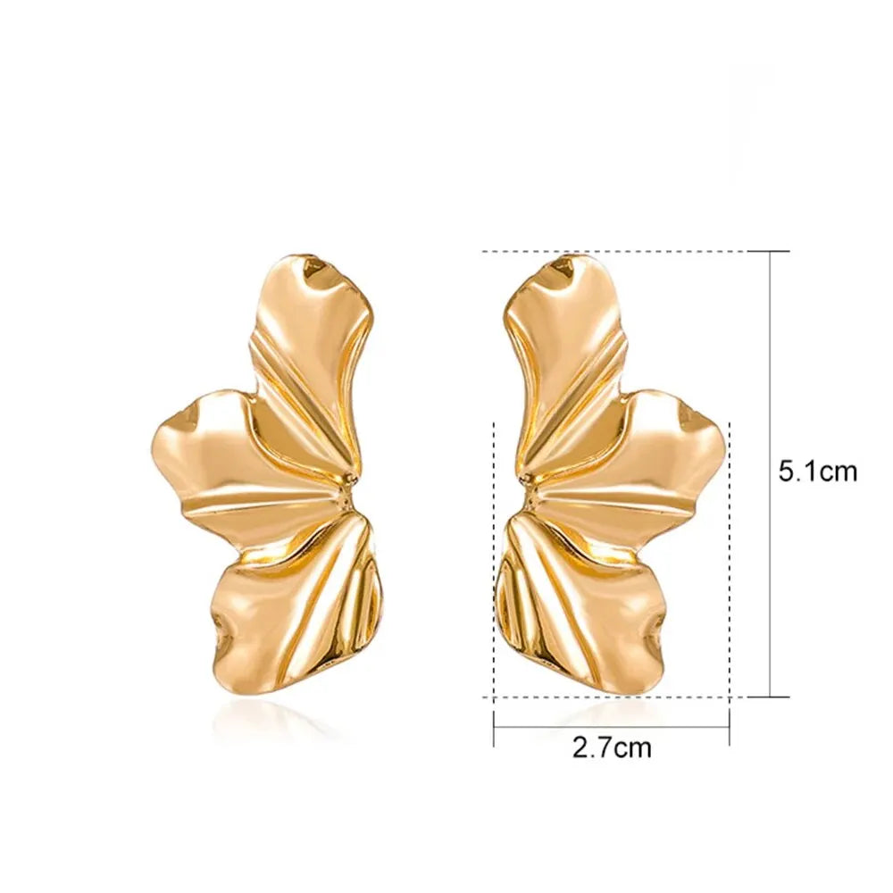 Orecchini a forma di fiore in metallo grande per donna, orecchini a perno con forma irregolare esagerata color oro, gioielli color argento