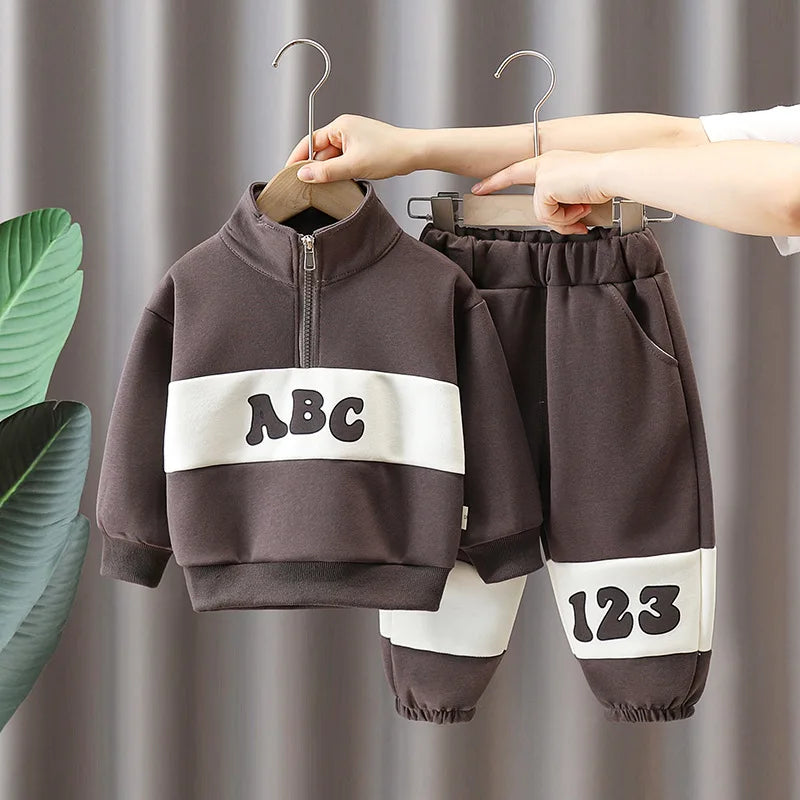 Autumn Ins Kids Boys 2PCS Clothes Set Spliced Letter Stand Collar Sweatshirts Loose Pants Suit Toddler Baby Boys Tracksuit boys dress