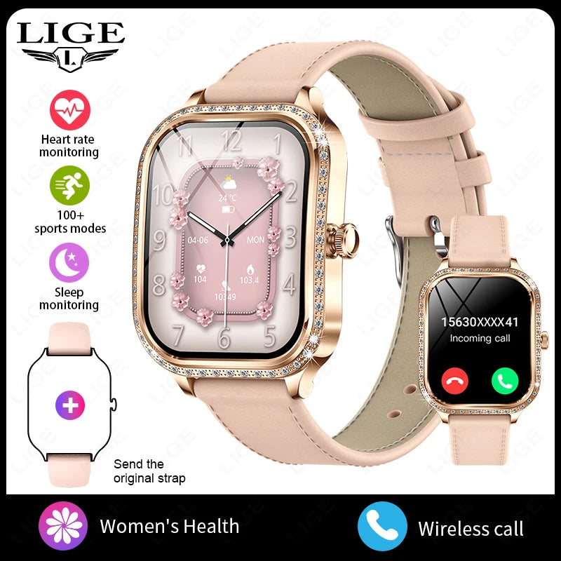 Fashion Women Smart Watch 1.75inch Curved Screen Sport Bracelet BT HD Calling Clock IP68 Waterproof Diamond Case Smartwatch watch