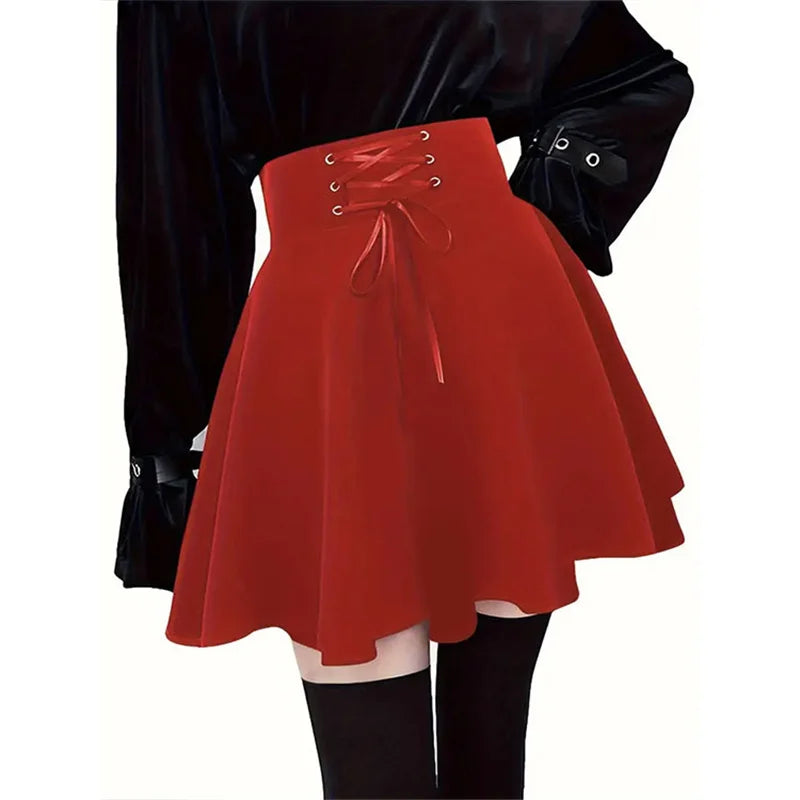 Streetwear Mall Goth Skirt Women Harajuku Y2k E-girl High Waist Bandage Black Mini Skirt