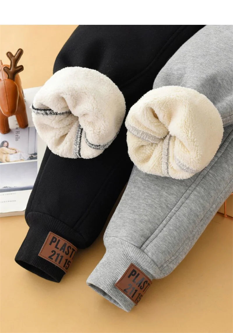 Children Thick Cotton Pants Winter Boys Girls Padded Plush Velvet Trousers Big Kids Lamb Wool Warm Snow Pants 4-14 Years  bottom boys