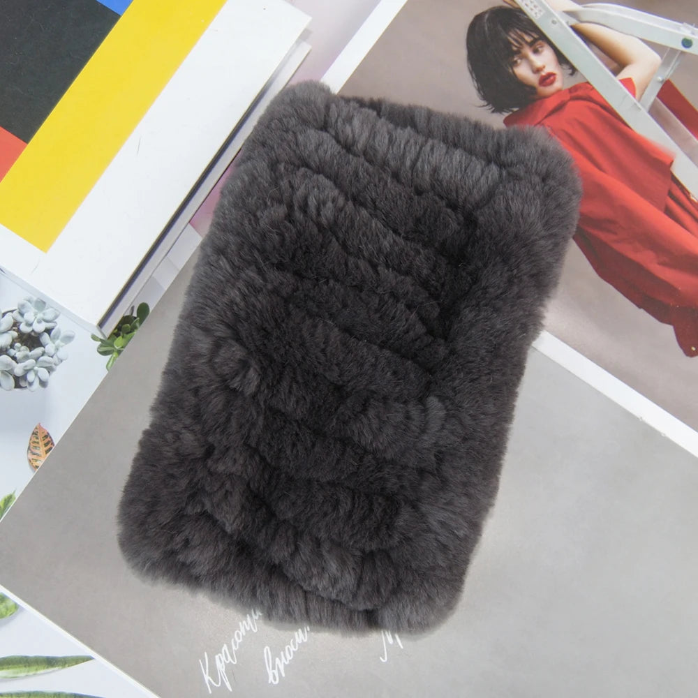 Hot Sale Brand Women Real Rex Rabbit Fur Scarf Girls Warm Soft Knitted Good Elastic Rabbit Fur Headband Natural Fur Ring Scarves scarf and shawl