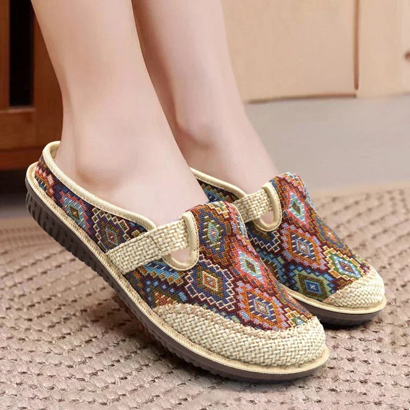 Fashion Women's Shoes Ethnic Style Embroidered Linen Breathable Outdoor Casual Slippers Shoes for Women Zapatos De Mujer casual shoes