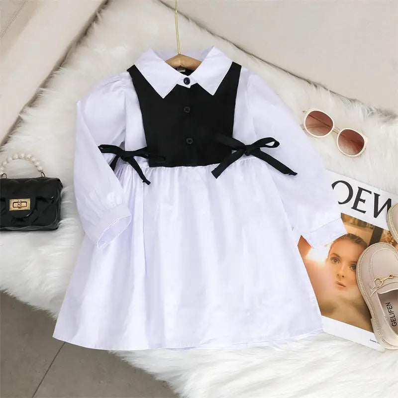 Spring Autumn Girls Dress Korean Fashion Dress for Girls Long Sleeve Casual Princess Bow Dress Children Vestidos Dress Clothing girls dresses