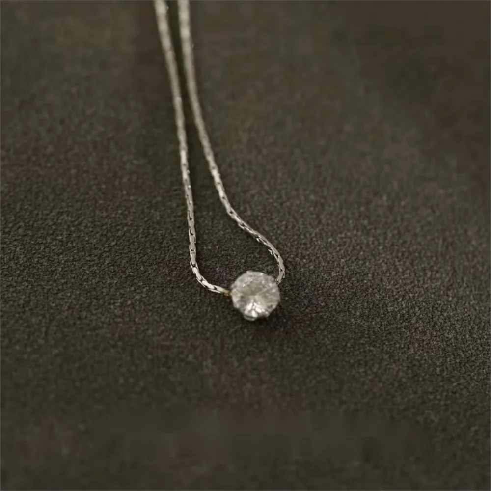 Gold Plated Stainless Steel Dainty Minimalist Zircon Charm Anti Tarnish Chain Round Clear Cz Stone Necklace for Women Jewelry  necklace