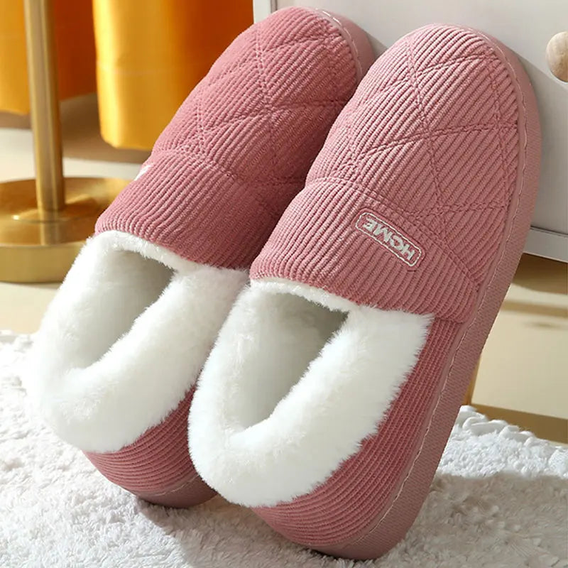 Comwarm New Women Slippers Winter Warm Plush Fur Antiskid Cloud Slippers Outdoor Breathable Thick Flat Sole Soft Home Slipper