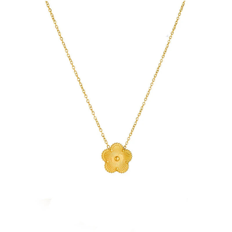 14K Gold Plated Stainless Steel Necklace Woman Five Leaf Petals Double Sided Necklaces for Women Pendant Flower Clover Jewelry  necklace