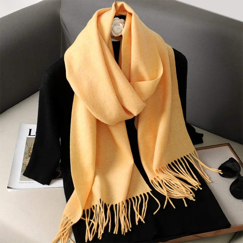 62Color Solid Women Winter Scarf Warm Thicken Cashmere Shawl Outdoor Fashion Luxury Tassels Pashmina Lady Wrap Windproof Scarves scarf and shawl