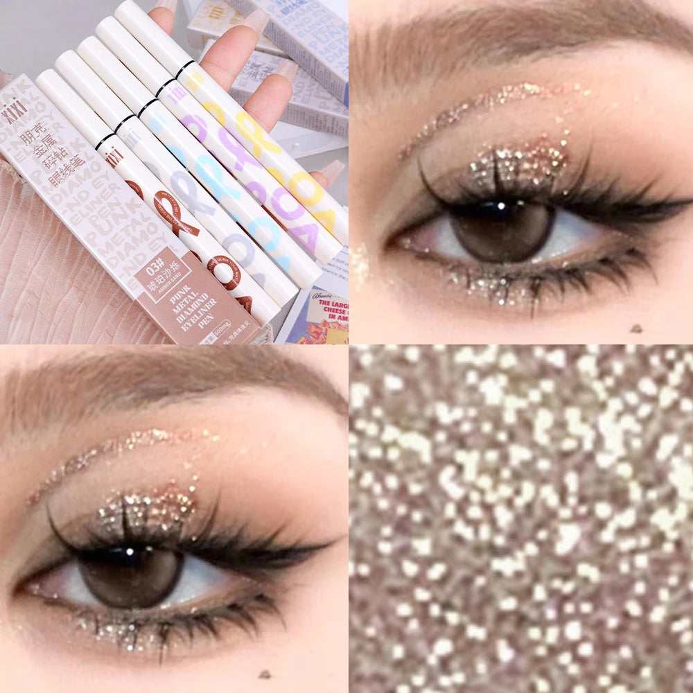 6 Colors Thin Pearlescent Eyeliner Liquid  Pencil 3 in 1 Shiny Silkworm Eye Shadow Stick Lasting Smooth Glitter Eyeliner Makeup eyes