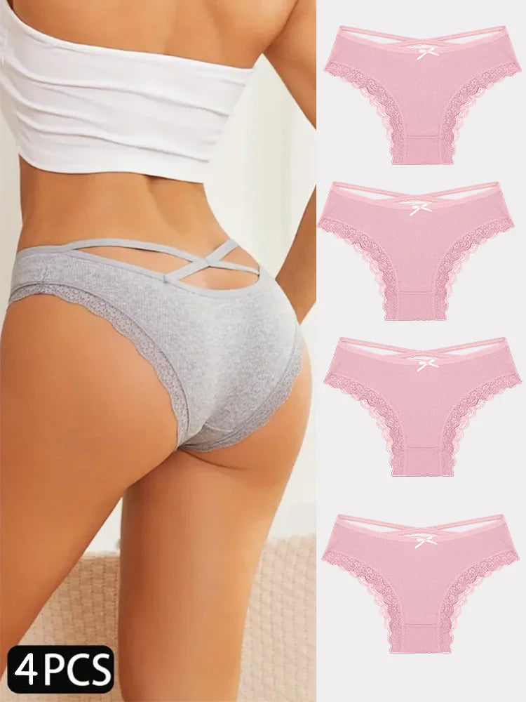 4PCS Women's Cotton Briefs Sexy Female Underpants Elasticity Comfortable Underwear Panties Lingerie S-XL  Solid Color Intimate undergarments