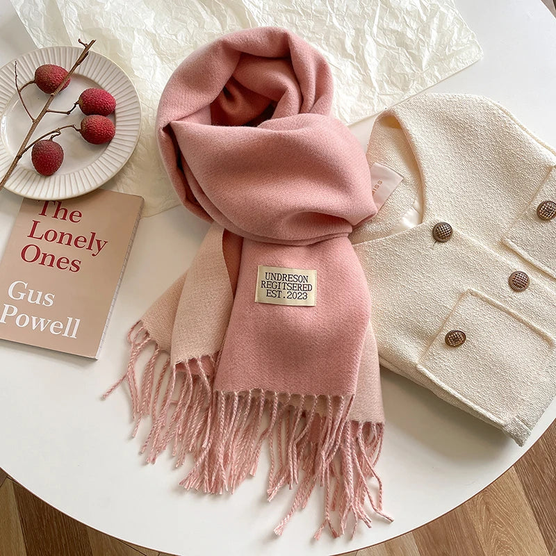 New Fashion Cashmere Scarf Warm Winter for Women Korean Style Knitted Solid Color Double Sided Wraps Neckerchief scarf and shawl