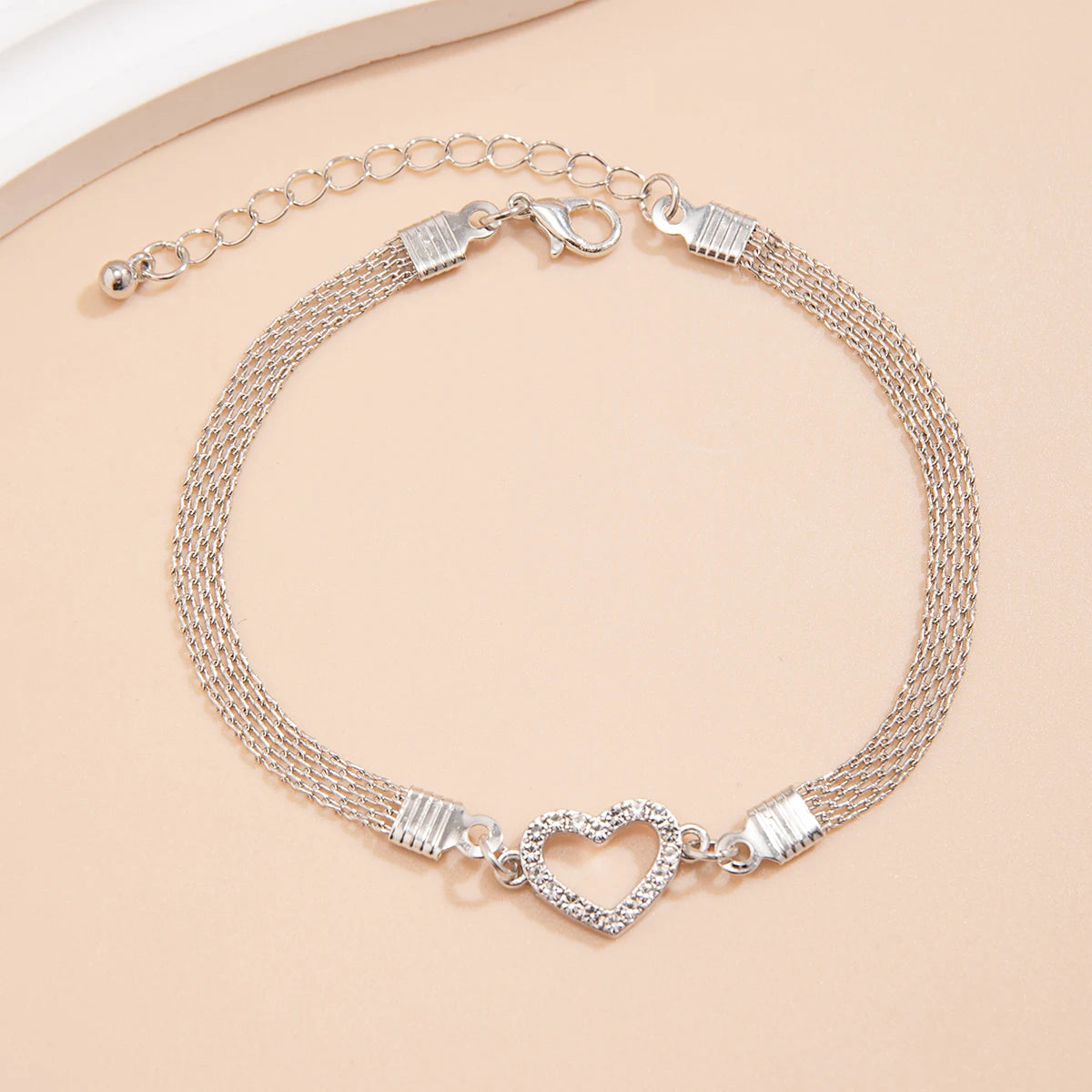 Trendy Full Rhinestone Heart Geometric Charm Anklet for Women Net Chain On Leg Bracelet Ankle Girls Party Beach Jewelry anklet