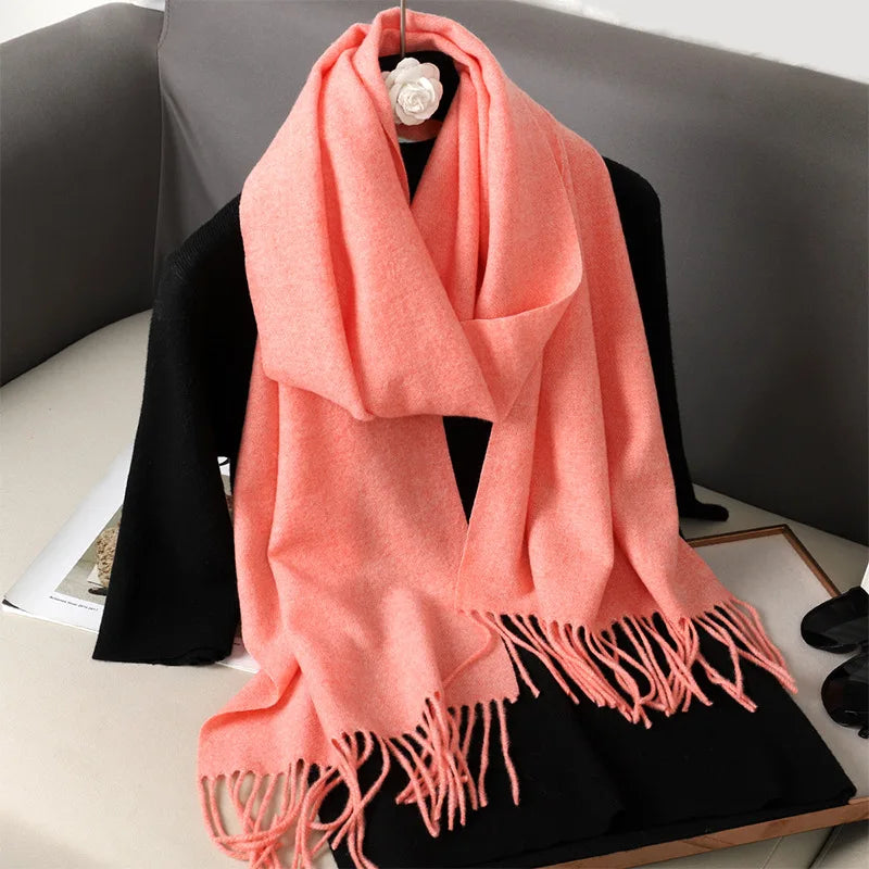 62Color Solid Women Winter Scarf Warm Thicken Cashmere Shawl Outdoor Fashion Luxury Tassels Pashmina Lady Wrap Windproof Scarves scarf and shawl