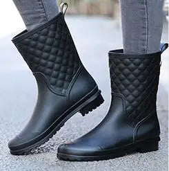 Rain Boots ladies Rubber Warm Shoes New Plaid Casual Rain Boot Water Shoes