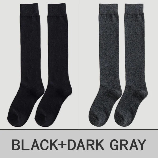 2 Pairs Women Cotton Knee High Socks Black White Solid color Fashion Casual Calf Sock Female Girl Party Dancing Sexy Long Socks