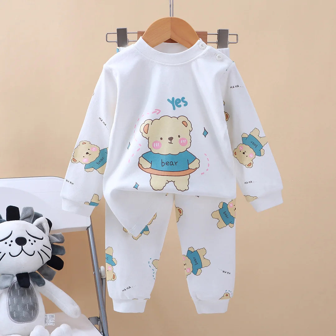 New Kids Boys Girls Pajama Sets Cartoon Print Long Sleeve Cute T-Shirt Tops with Pants Toddler Baby Autumn Sleeping Clothes night wear boys