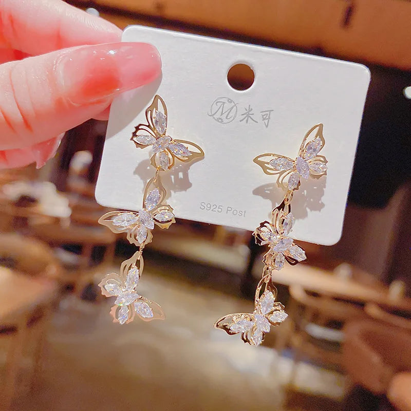 New Butterfly Zircon Earrings women's Korean jewelry literary style earrings net red temperament simple new earrings earring