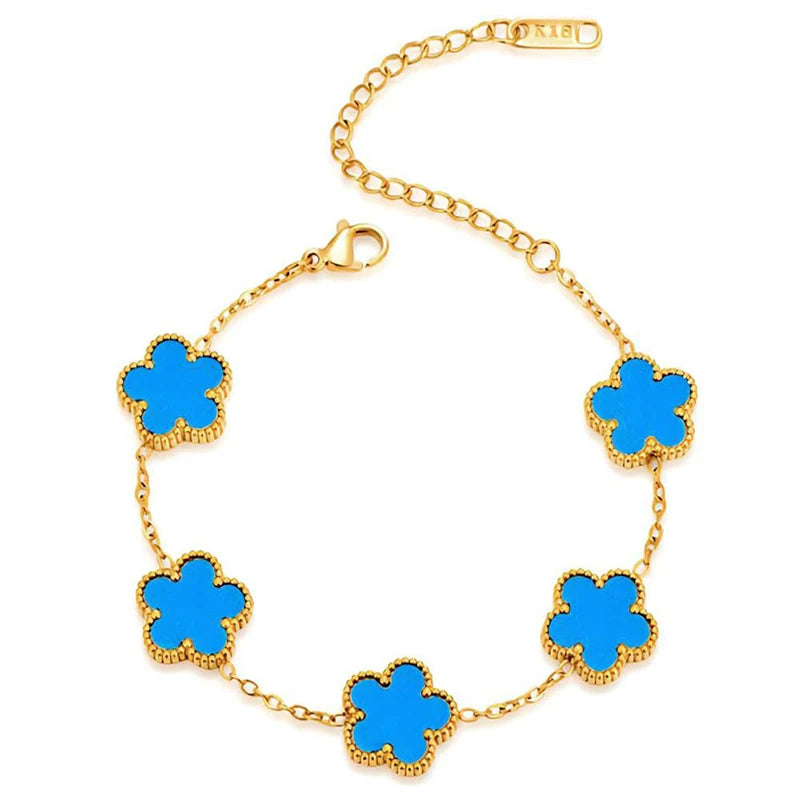 14K Gold Plated Stainless Steel Necklace Woman Five Leaf Petals Double Sided Necklaces for Women Pendant Flower Clover Jewelry  necklace