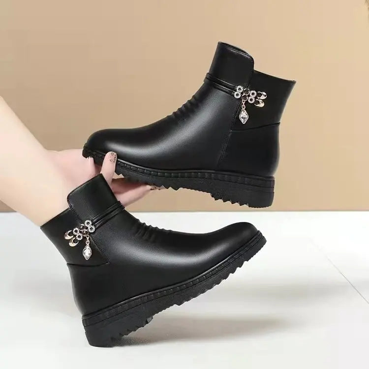 Women Winter Casual Platform Block High Heels Ankle Boots Female Suede Fleece Zipper Buckle Warm Snow Boots Shoes ankle boots