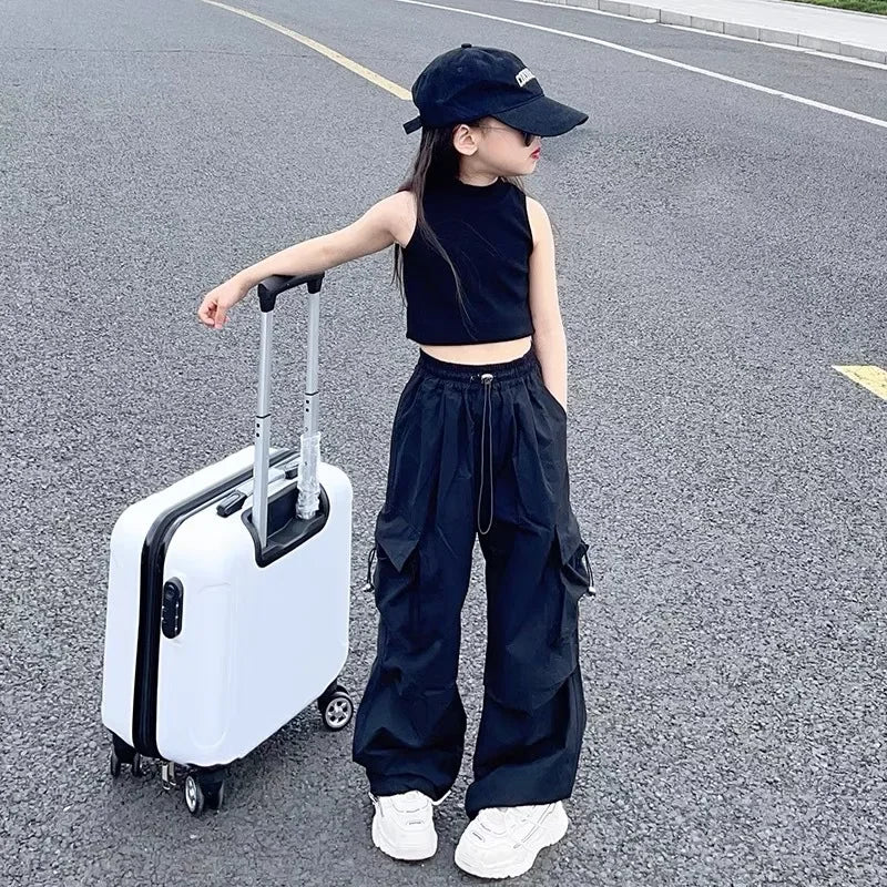 Trendy Cargo Pants For Boys Girls 6-12 Years Old Spring Autumn New Style Jazzy Street Dance Bell Bottoms Kids Pants bottoms girls