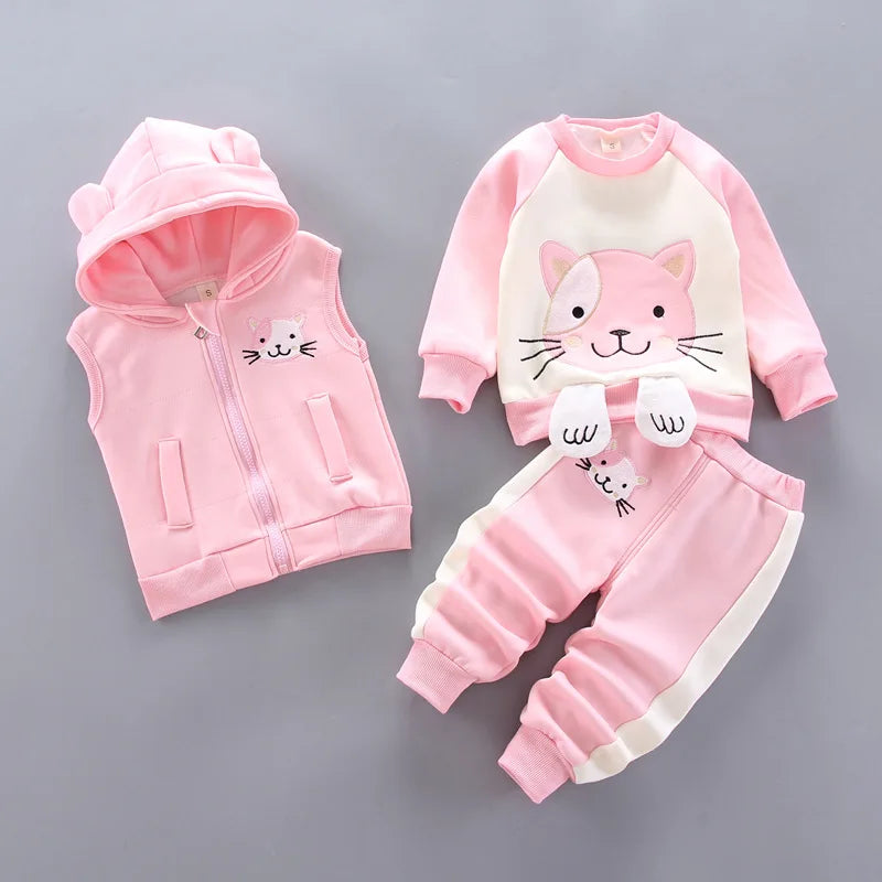 Baby Boys And Girls Clothing Set Tricken Fleece Children Hooded Outerwear Tops Pants 3PCS Outfits Kids Toddler Warm Costume Suit boys dress